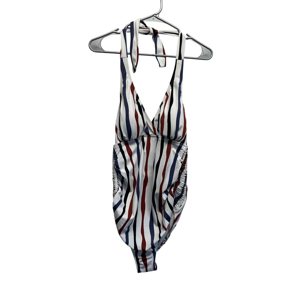 Beach Bump MATERNITY 1 pc Swimsuit Women S Halter‎ Striped Smocked